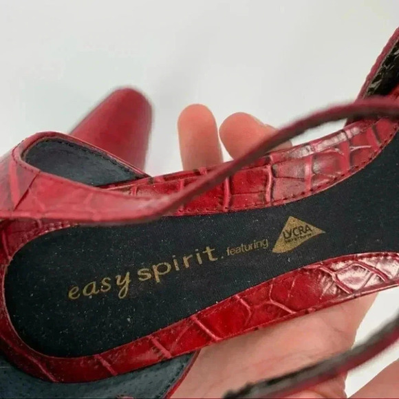 Easy spirit heels size 9.5 red leather tortoise print square toe vintage 90s - Picture 11 of 15